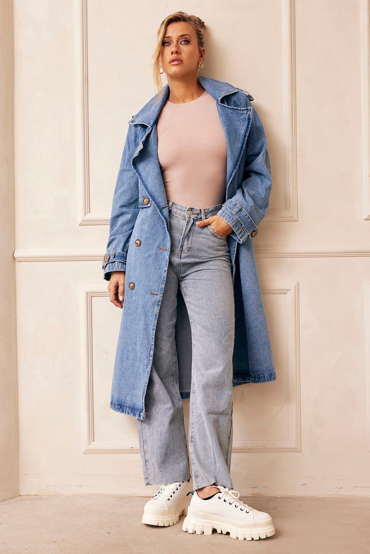 Double Take Denim Trench Coat - Blue DENIM Sage and Paije