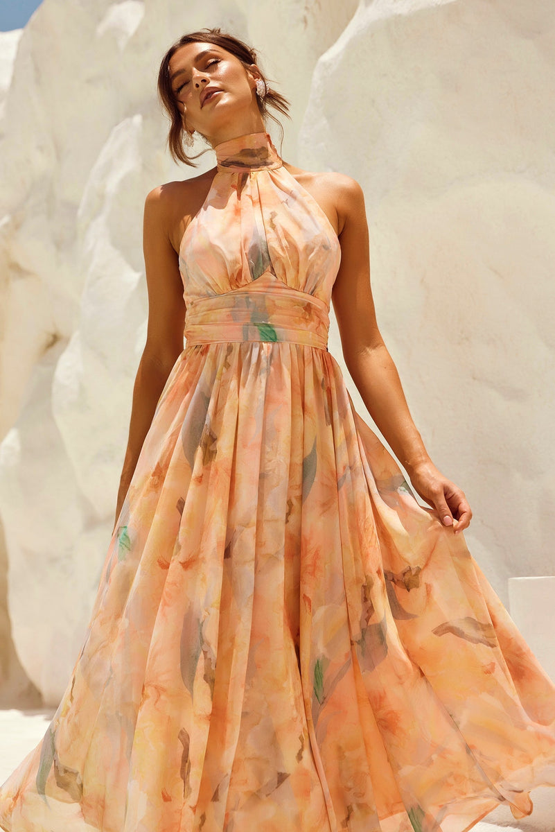 paiva satin midi dress peach Daylight Midi Dress