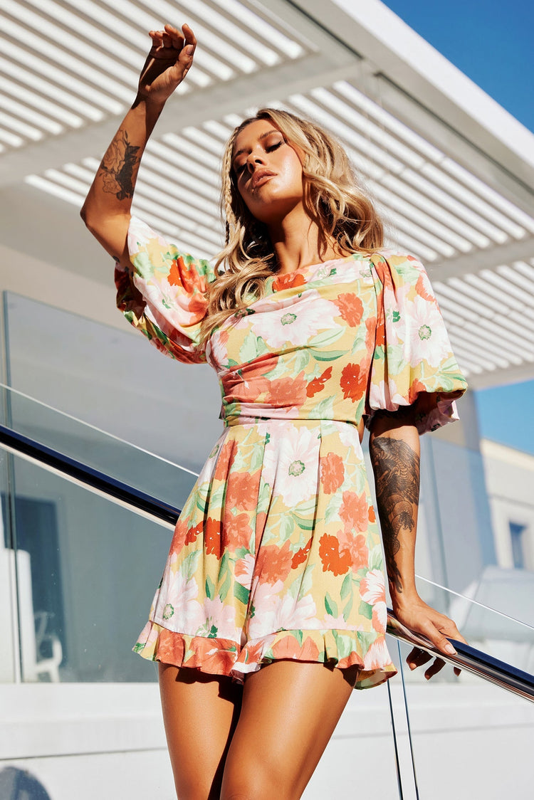 Poppy Playsuit - Mustard Multi PLAYSUITS Sage and Paije