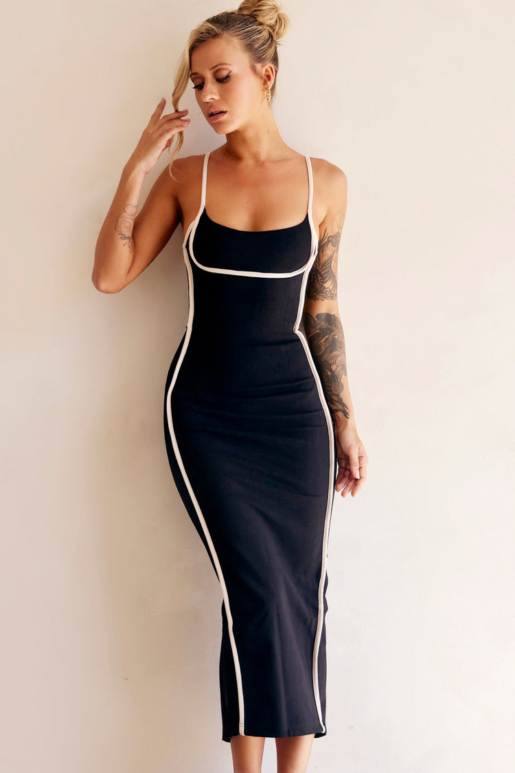 One Delia Midi Dress - Black DRESSES Sage and Paije