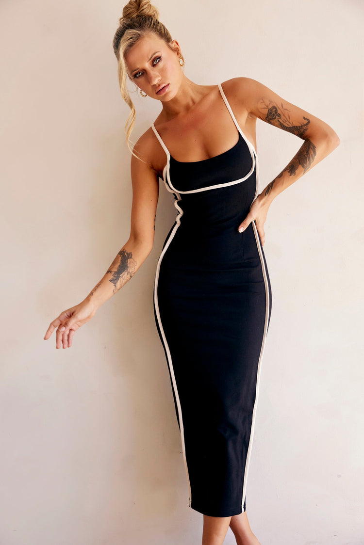 One Delia Midi Dress - Black DRESSES Sage and Paije