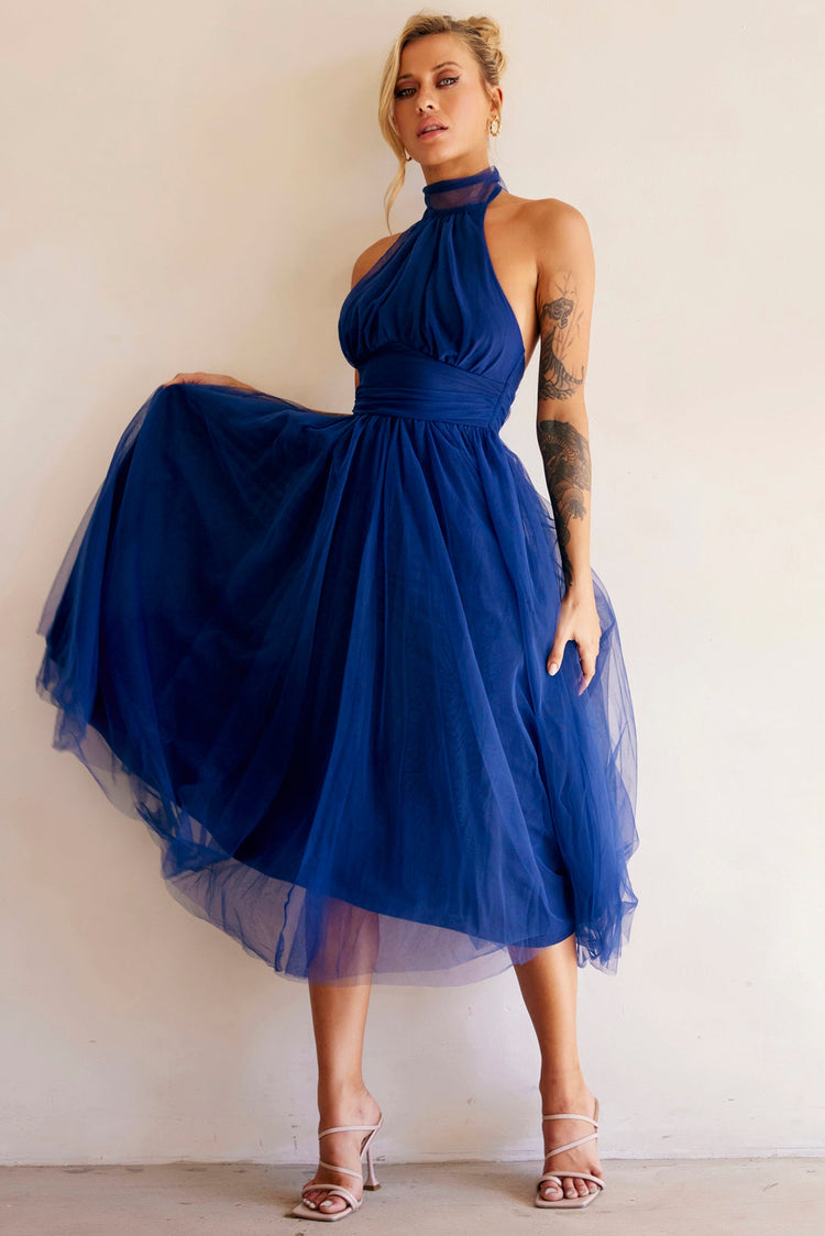 Her Statement Midi Dress - Navy | Sage and Paige AUS.