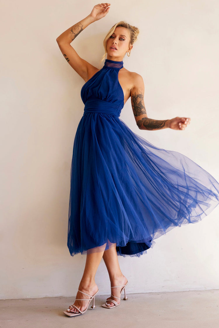 Her Statement Midi Dress - Navy | Sage and Paige AUS.