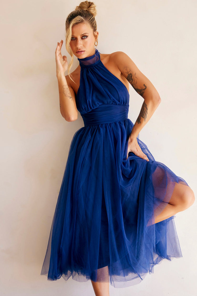 Her Statement Midi Dress - Navy | Sage and Paige AUS.