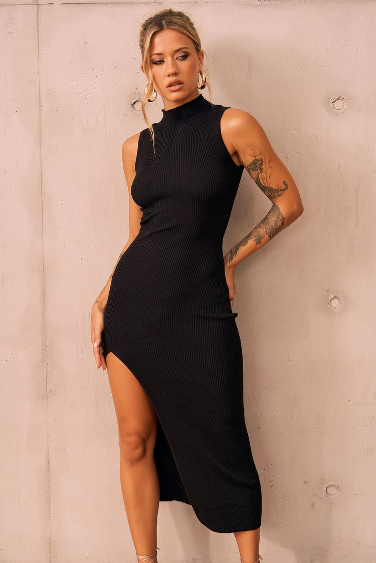 Bianca Rib Knit Midi Dress - Black DRESSES Sage and Paije