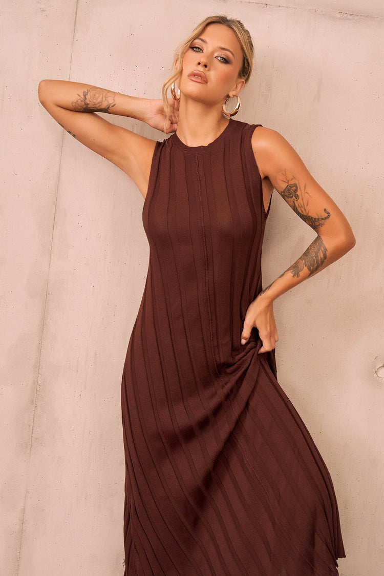 Francis Knit Maxi Dress - Chocolate KNITWEARS Sage and Paije