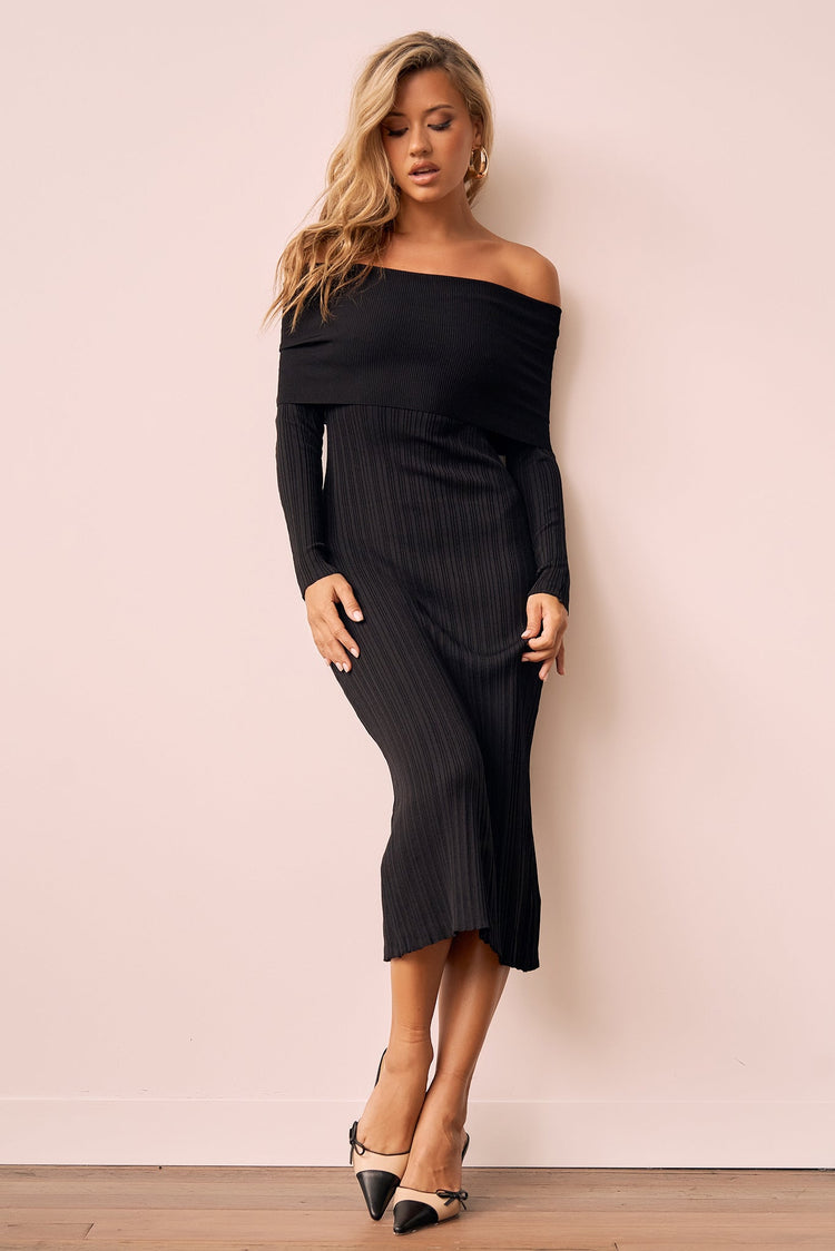 Top Notch Knit Midi Dress - Black KNITWEARS Sage and Paije