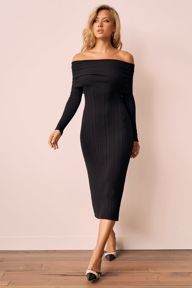 Top Notch Knit Midi Dress - Black KNITWEARS Sage and Paije