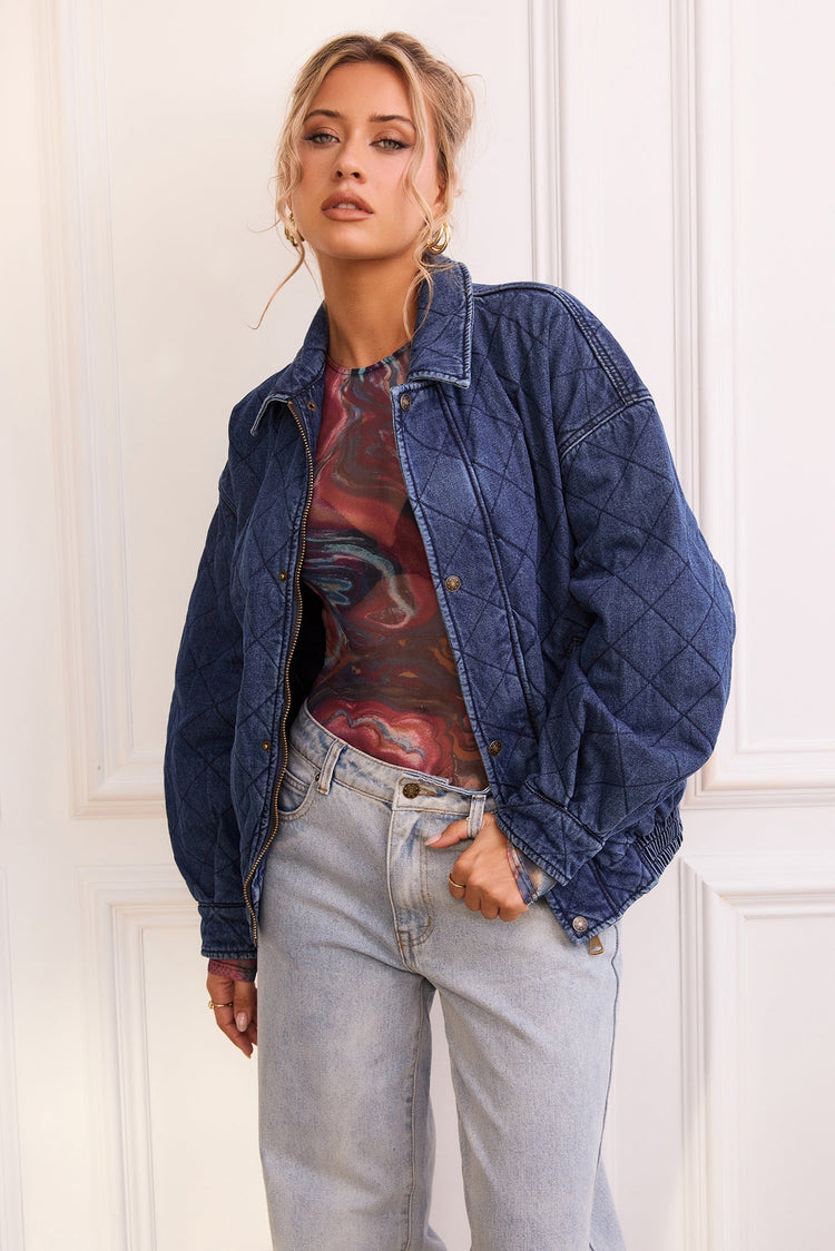 Dream Big Quilted Denim Jacket Dark Blue - Main Image