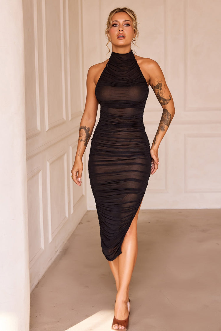 Caught In One Moment Midi Dress - Black DRESSES Sage and Paije