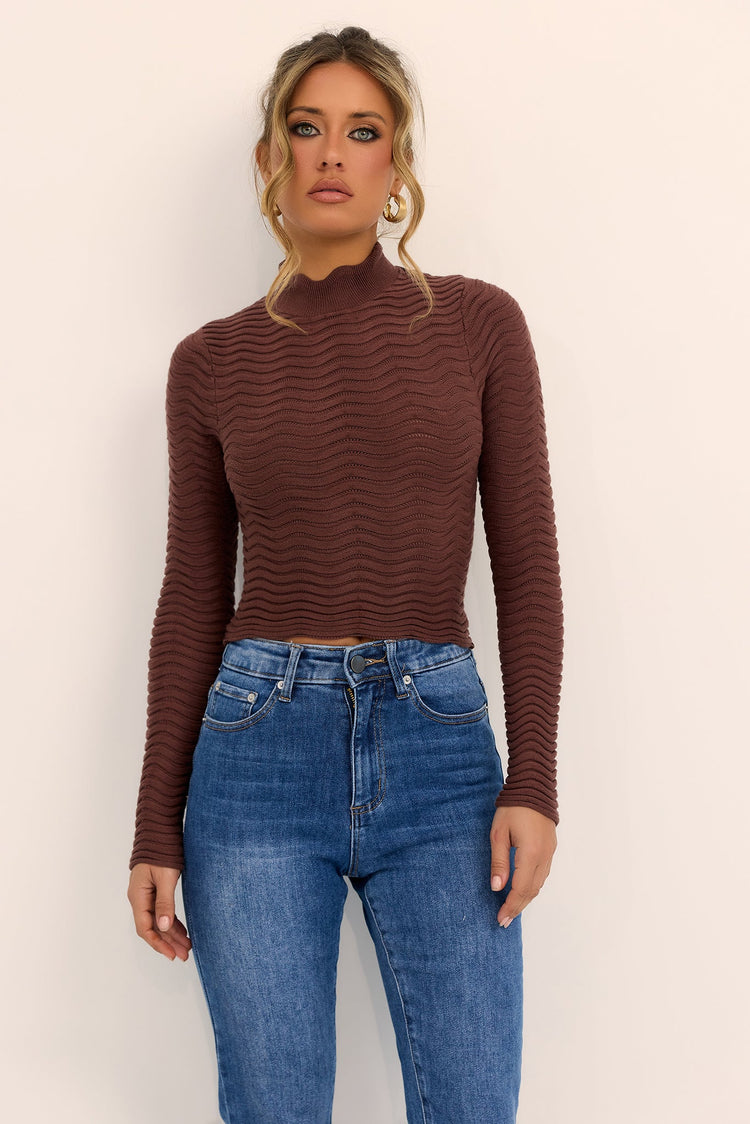 Shelly Wave Knit Top - Chocolate