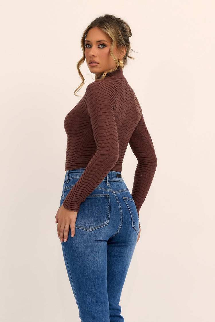 Shelly Wave Knit Top - Chocolate