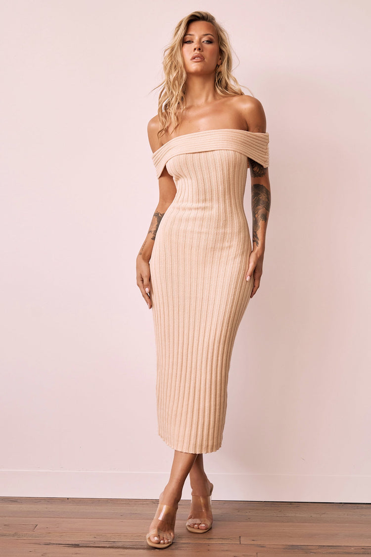 Hannah Knit Midi Dress - Beige KNITWEARS Sage and Paije