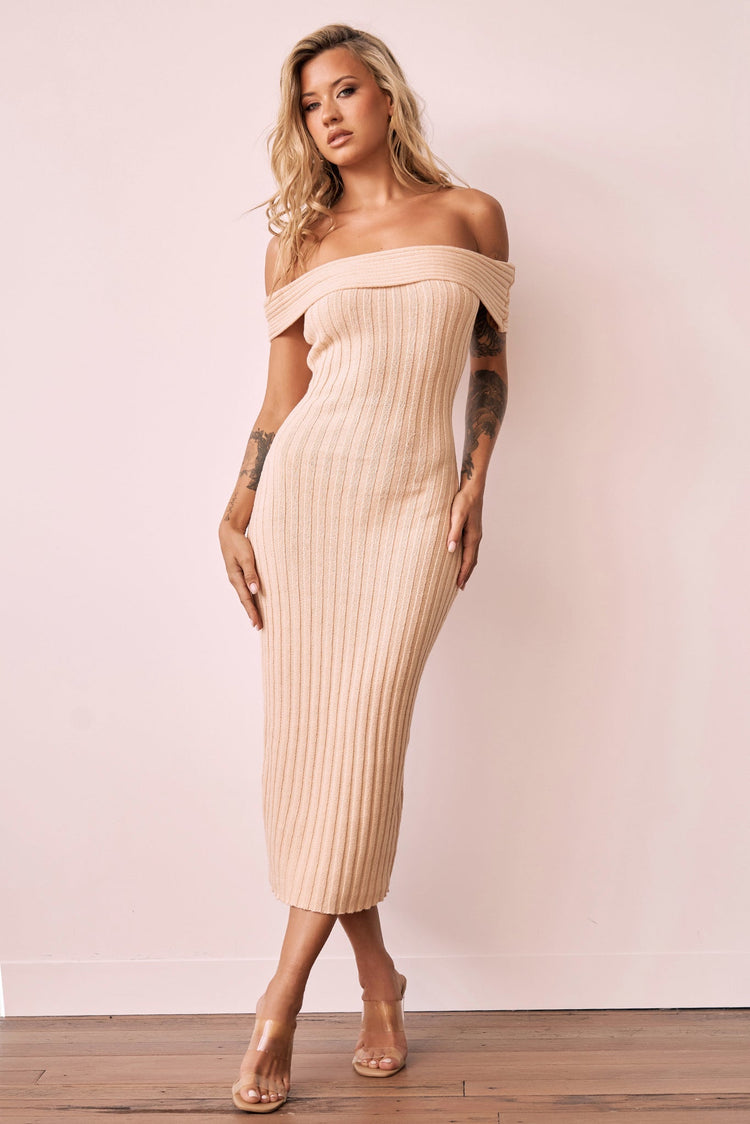 Hannah Knit Midi Dress - Beige KNITWEARS Sage and Paije