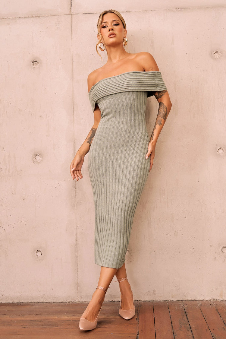 Hannah Knit Midi Dress - Sage KNITWEARS Sage and Paije
