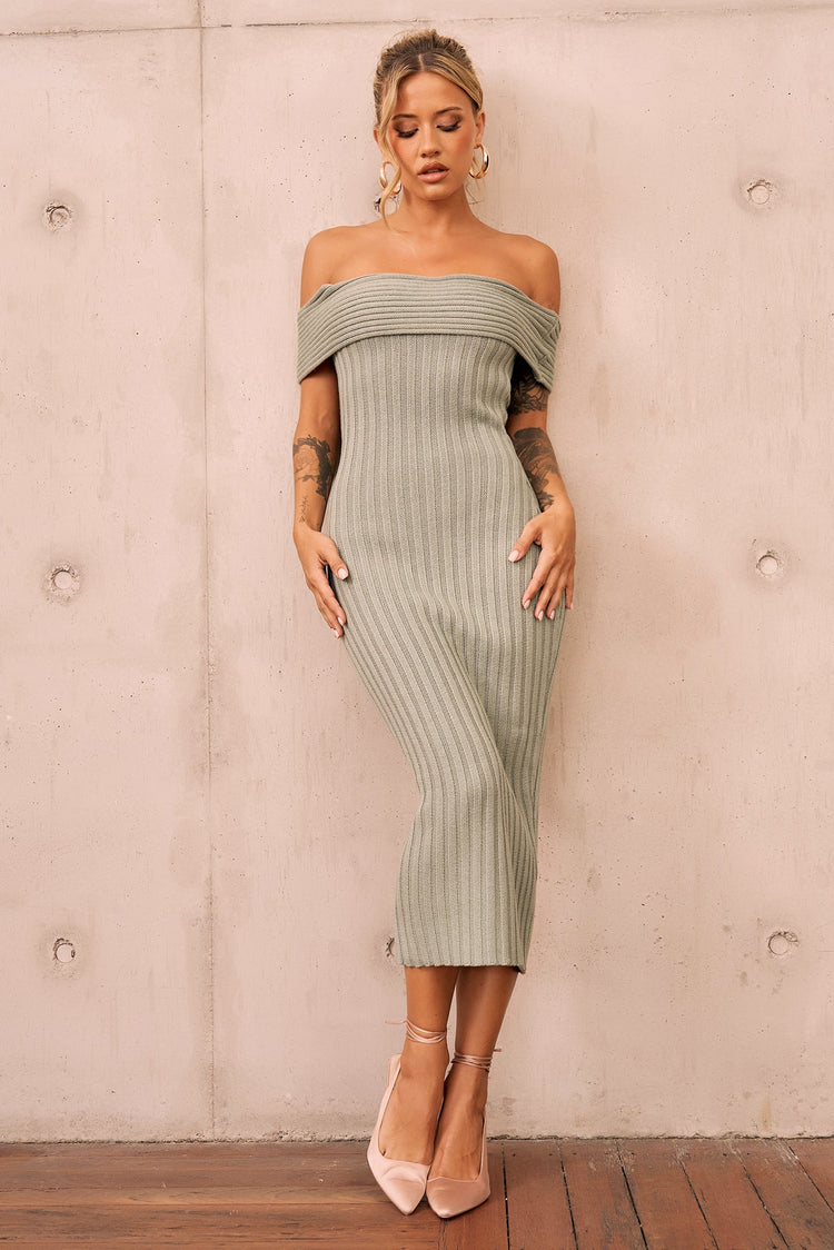 Hannah Knit Midi Dress - Sage KNITWEARS Sage and Paije