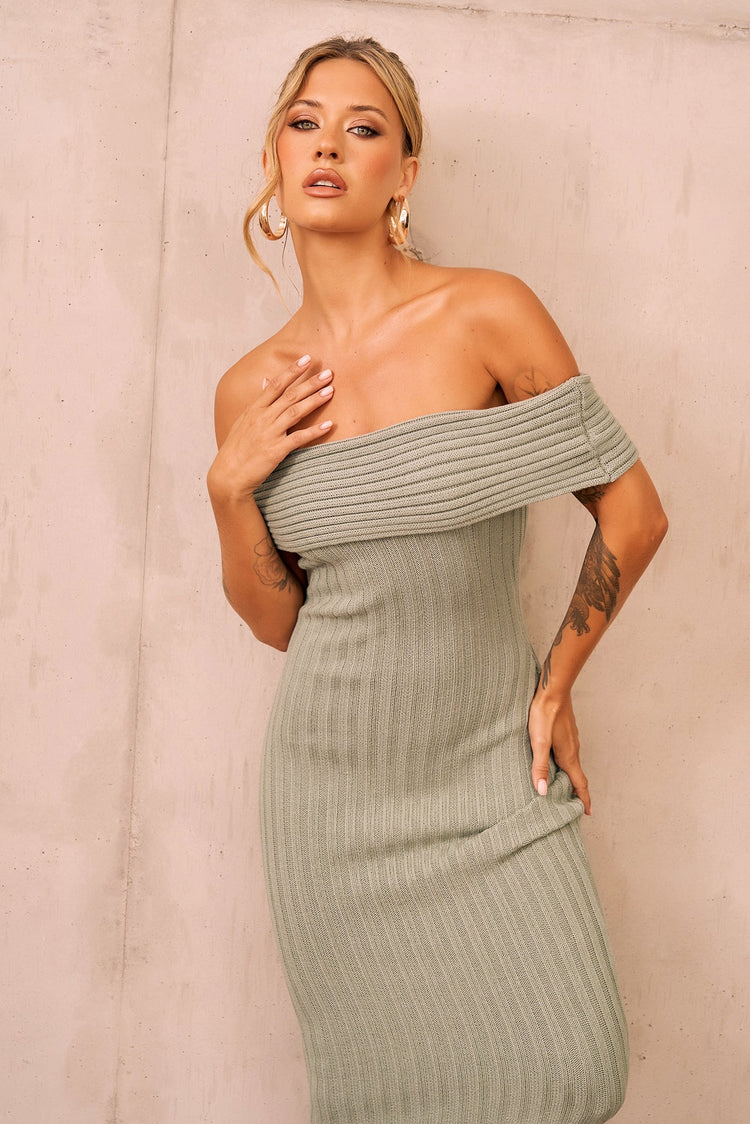 Hannah Knit Midi Dress - Sage KNITWEARS Sage and Paije
