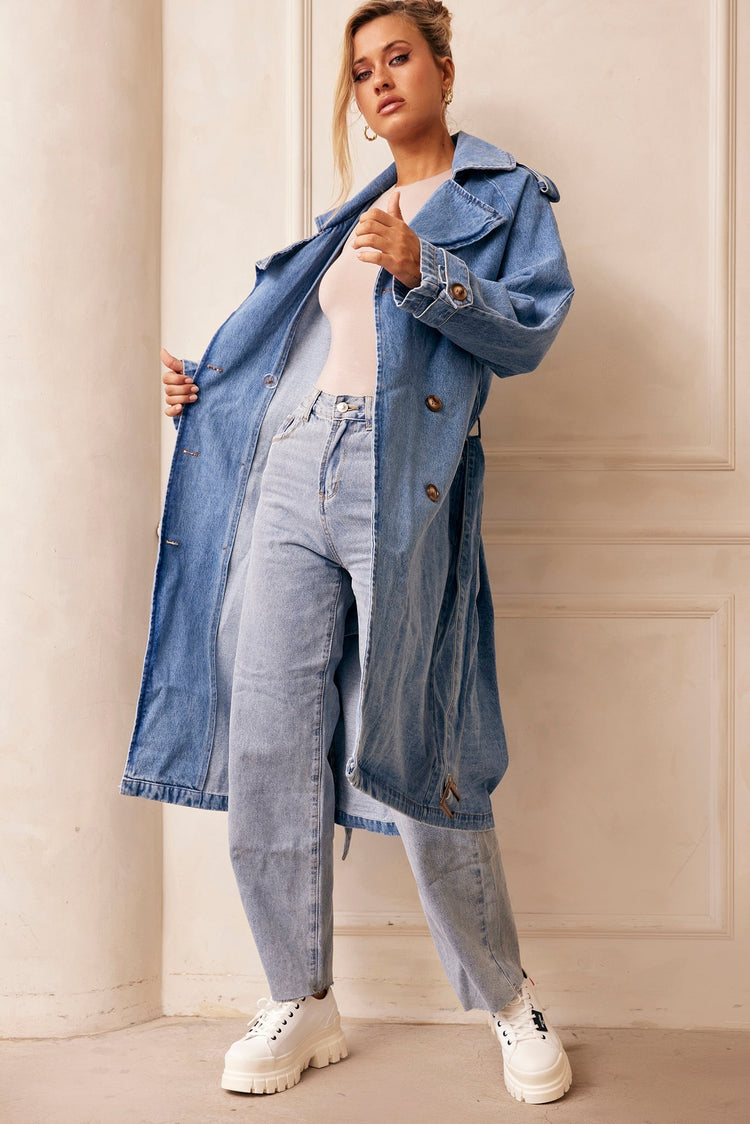 Double Take Denim Trench Coat - Blue DENIM Sage and Paije