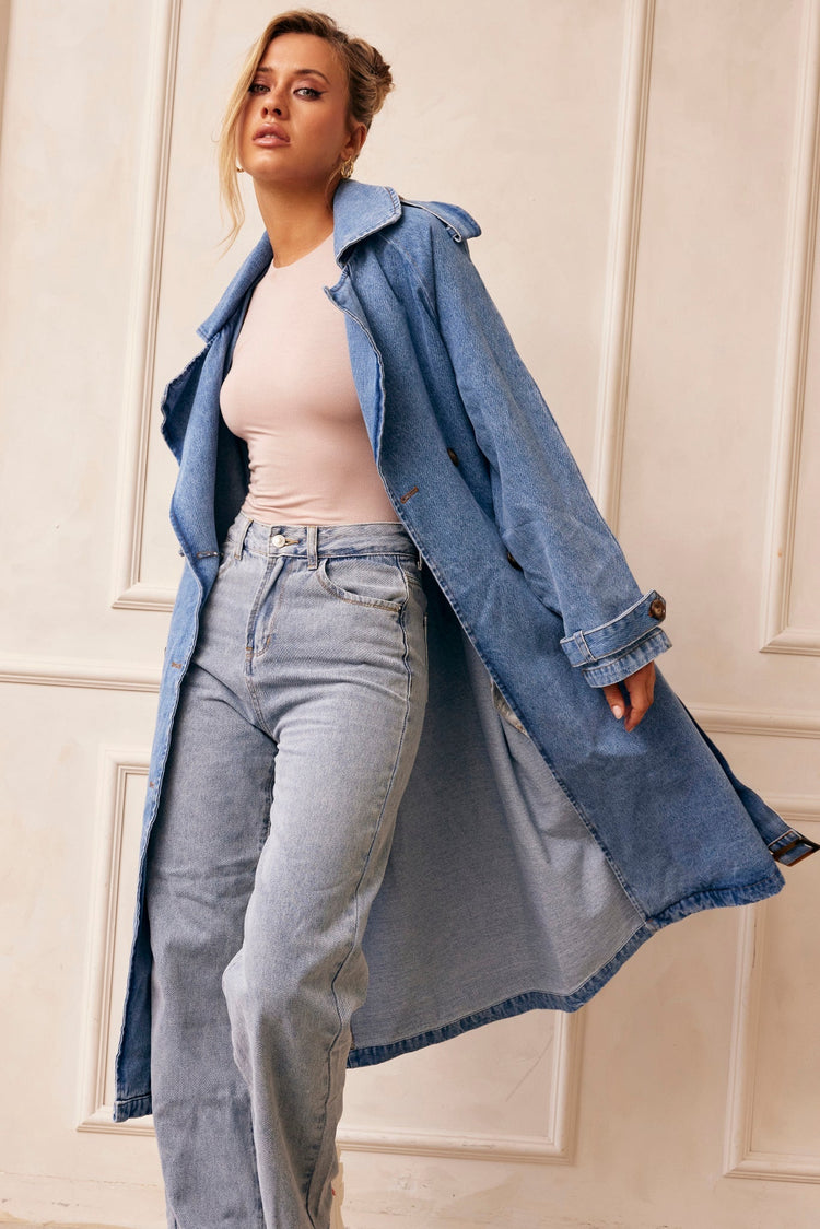 Double Take Denim Trench Coat - Blue DENIM Sage and Paije