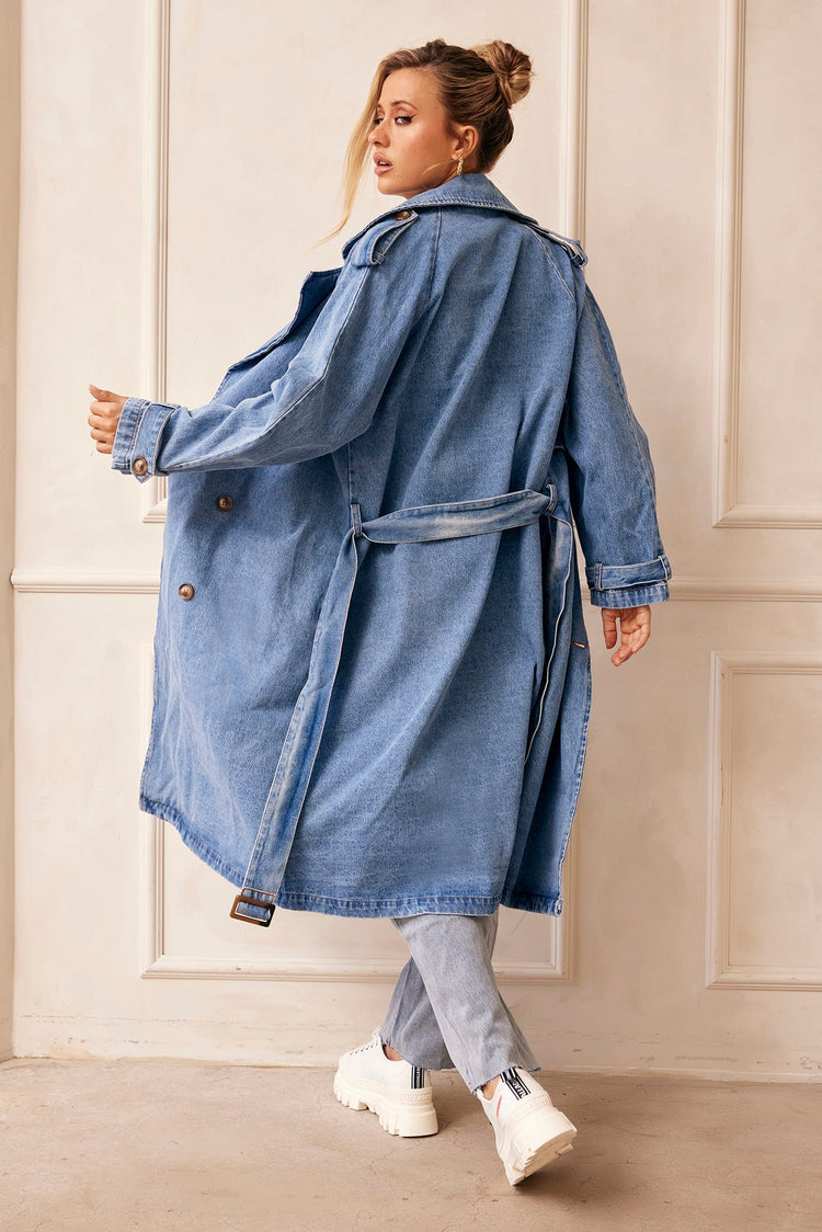 Double Take Denim Trench Coat - Blue DENIM Sage and Paije