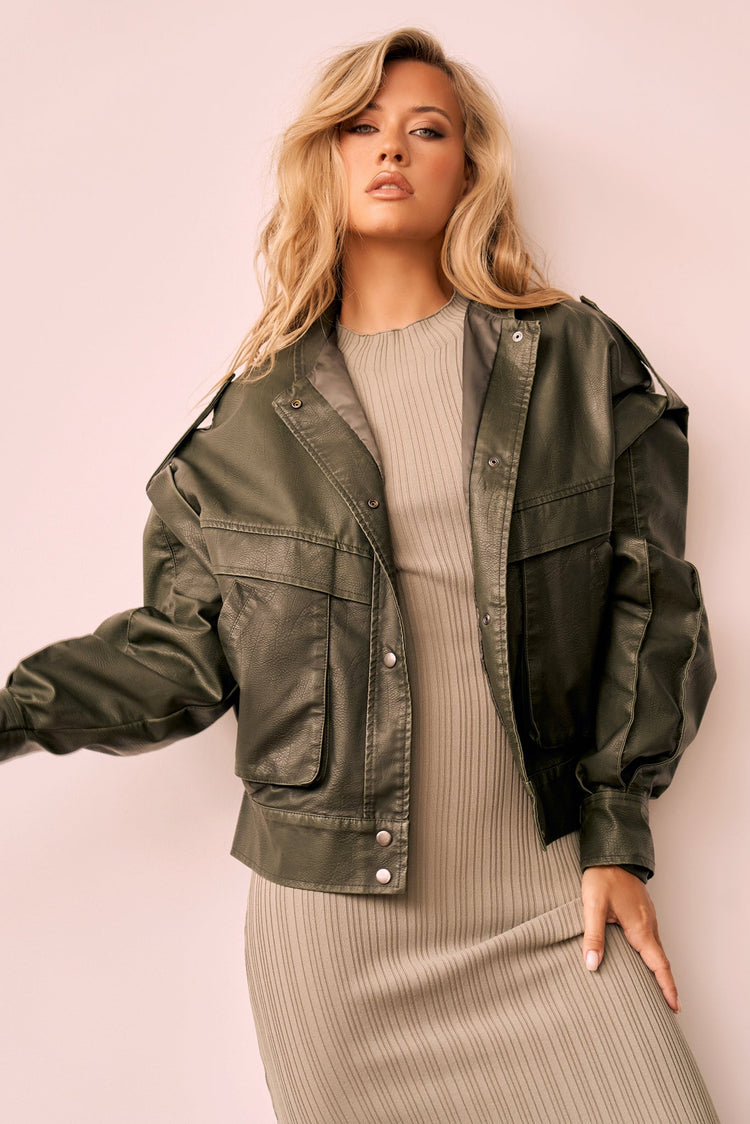 Penny Vegan Leather Jacket - Moss OUTWEARS Sage and Paije