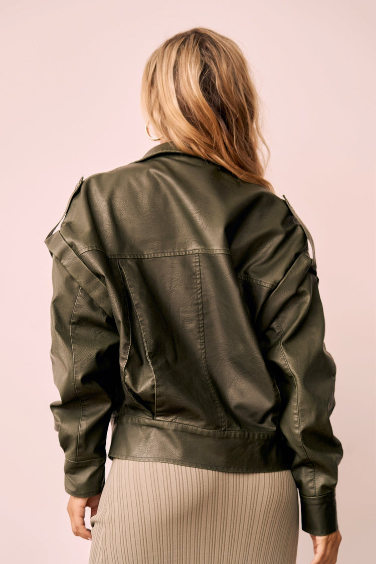 Penny Vegan Leather Jacket - Moss OUTWEARS Sage and Paije