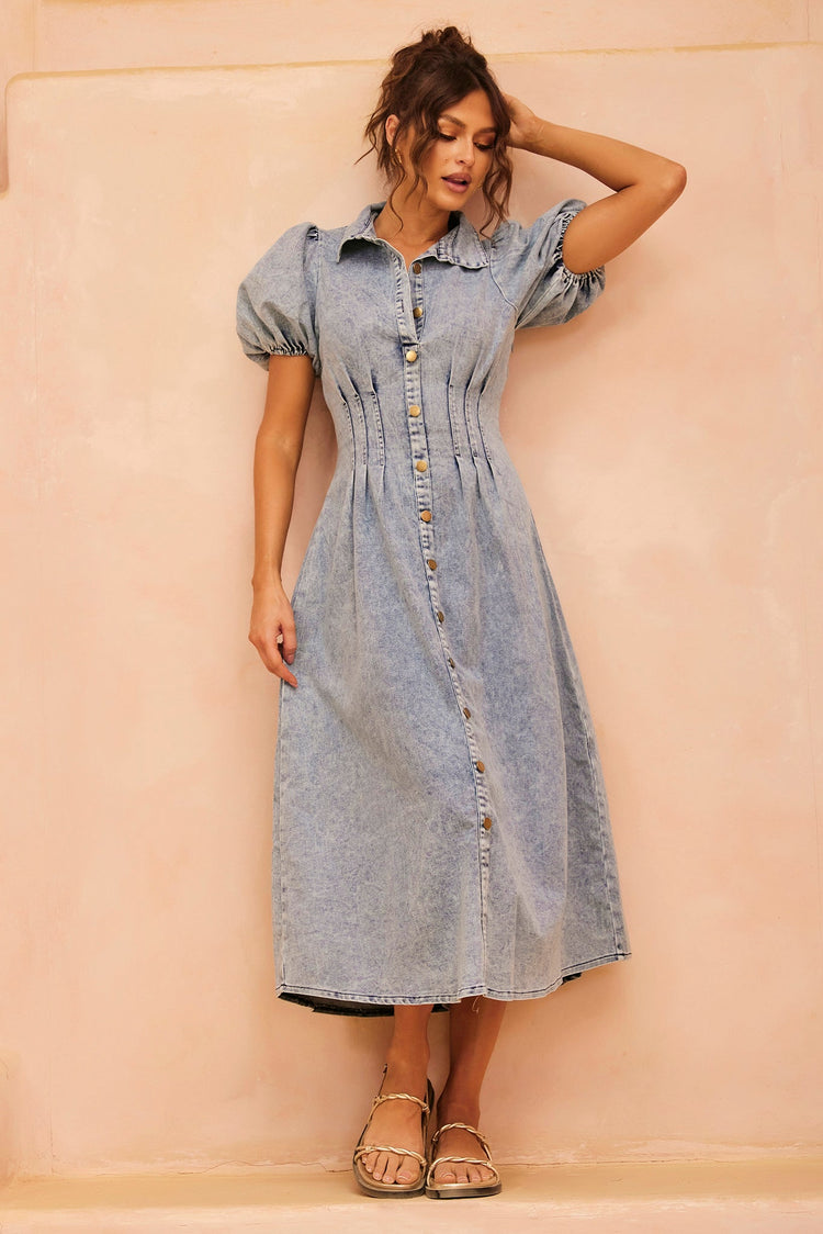 Amber Denim Midi Dress - Washed Blue DENIM Sage and Paije
