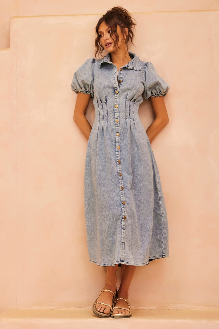 Amber Denim Midi Dress - Washed Blue DENIM Sage and Paije