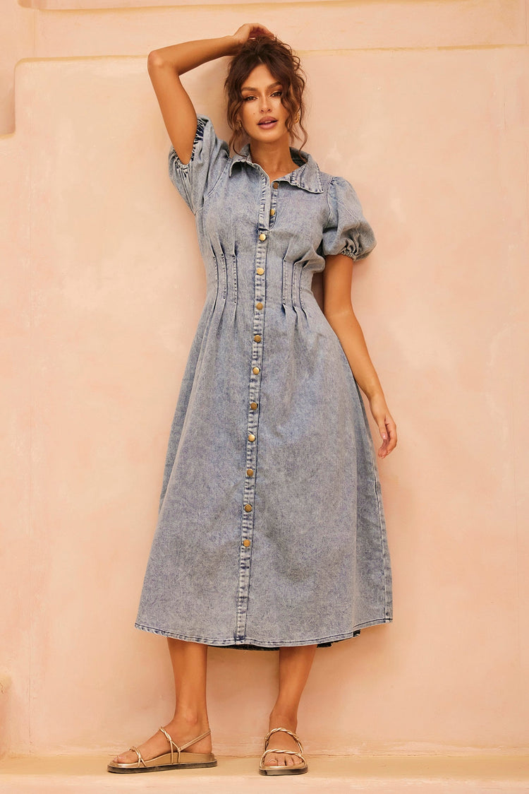 Amber Denim Midi Dress - Washed Blue DENIM Sage and Paije
