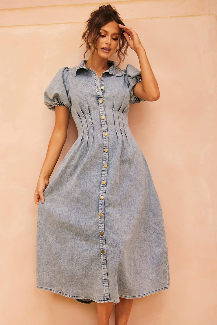 Amber Denim Midi Dress - Washed Blue DENIM Sage and Paije