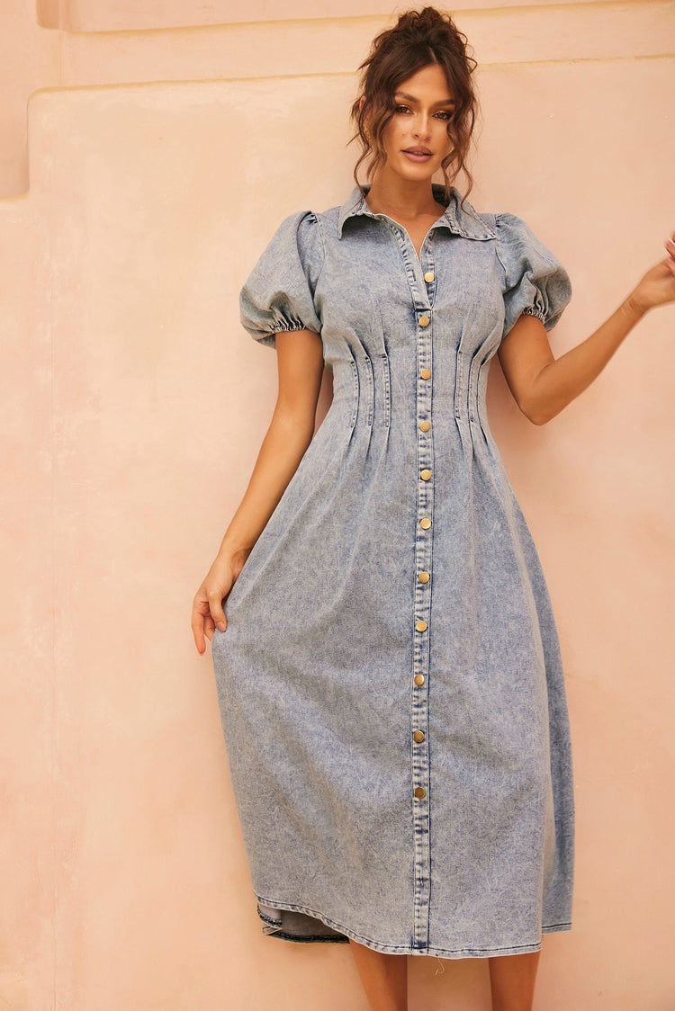 Amber Denim Midi Dress - Washed Blue DENIM Sage and Paije