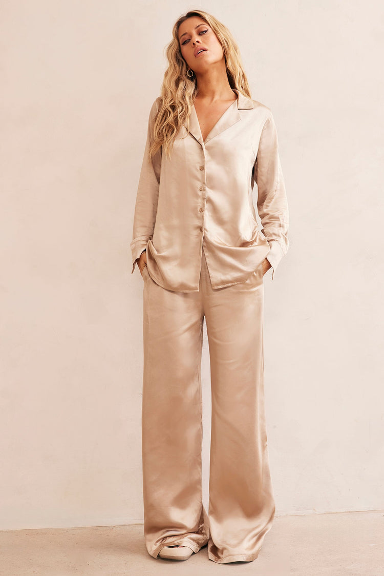 Brooklin Satin Pants - Champagne BOTTOMS Sage and Paije