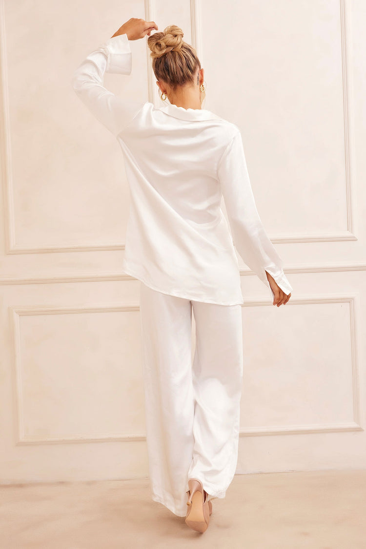 Brooklin Satin Pants - White BOTTOMS Sage and Paije