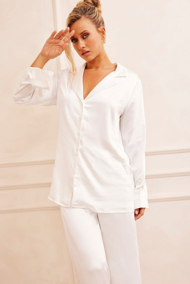 Brooklin Satin Pants - White BOTTOMS Sage and Paije