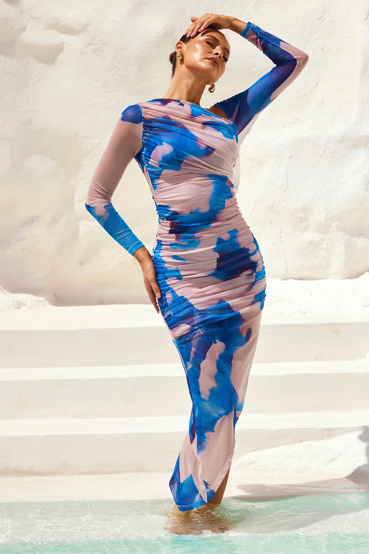 Farrah Midi Dress - Blue Multi DRESSES Sage and Paije