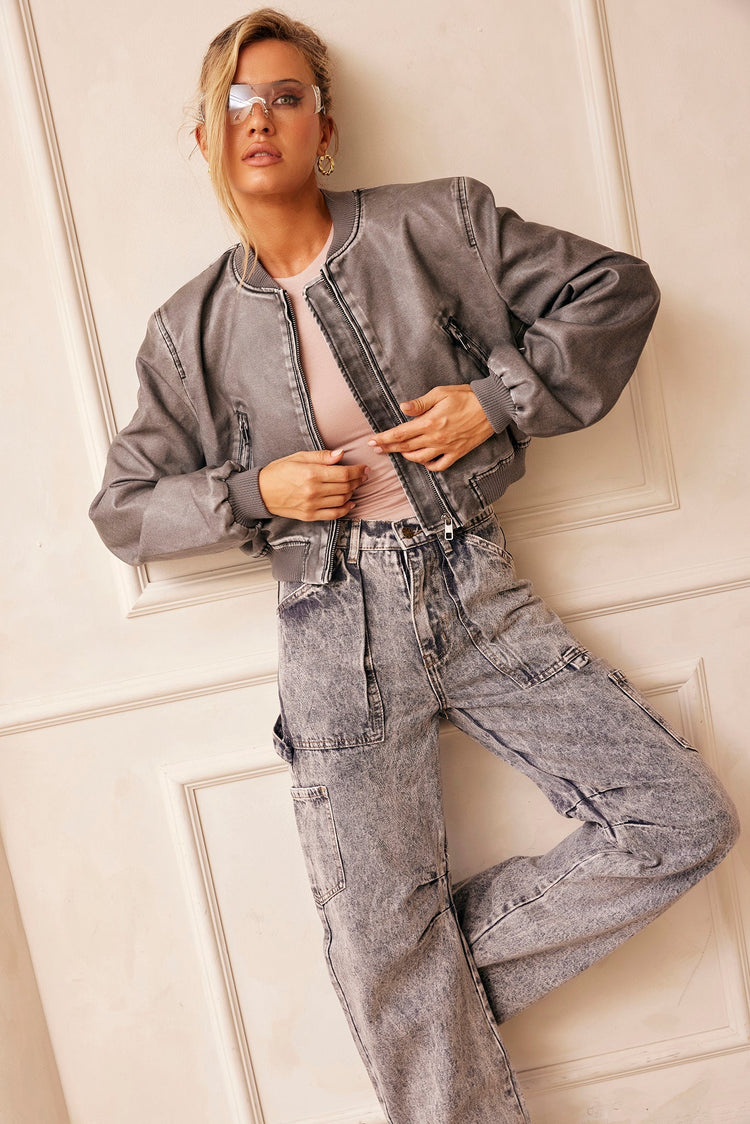 Boy Meets Girl Biker Vegan Leather Jacket - Slate OUTWEARS Sage and Paije