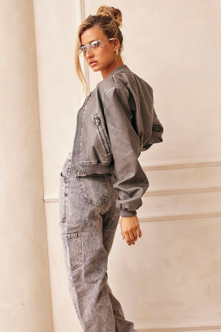 Boy Meets Girl Biker Vegan Leather Jacket - Slate OUTWEARS Sage and Paije