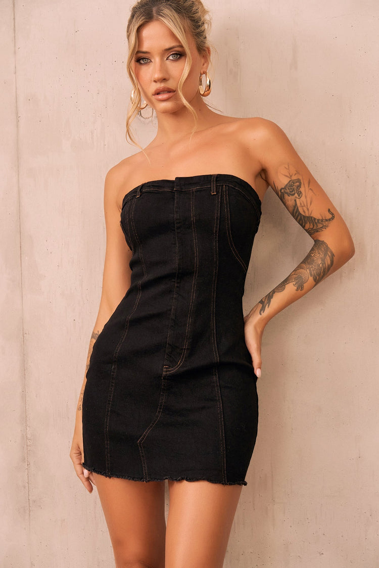Sunrays Denim Mini Dress - Black DRESSES Sage and Paije