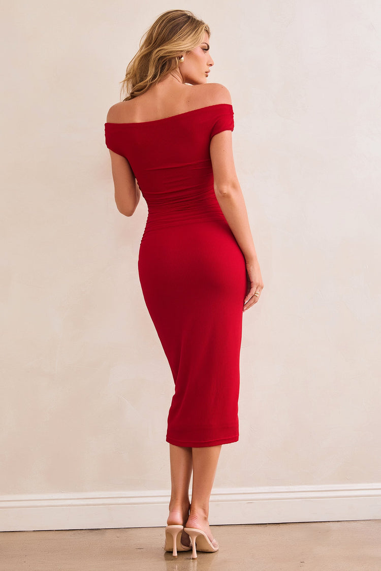 Terracotta Whisper Midi Dress - Red