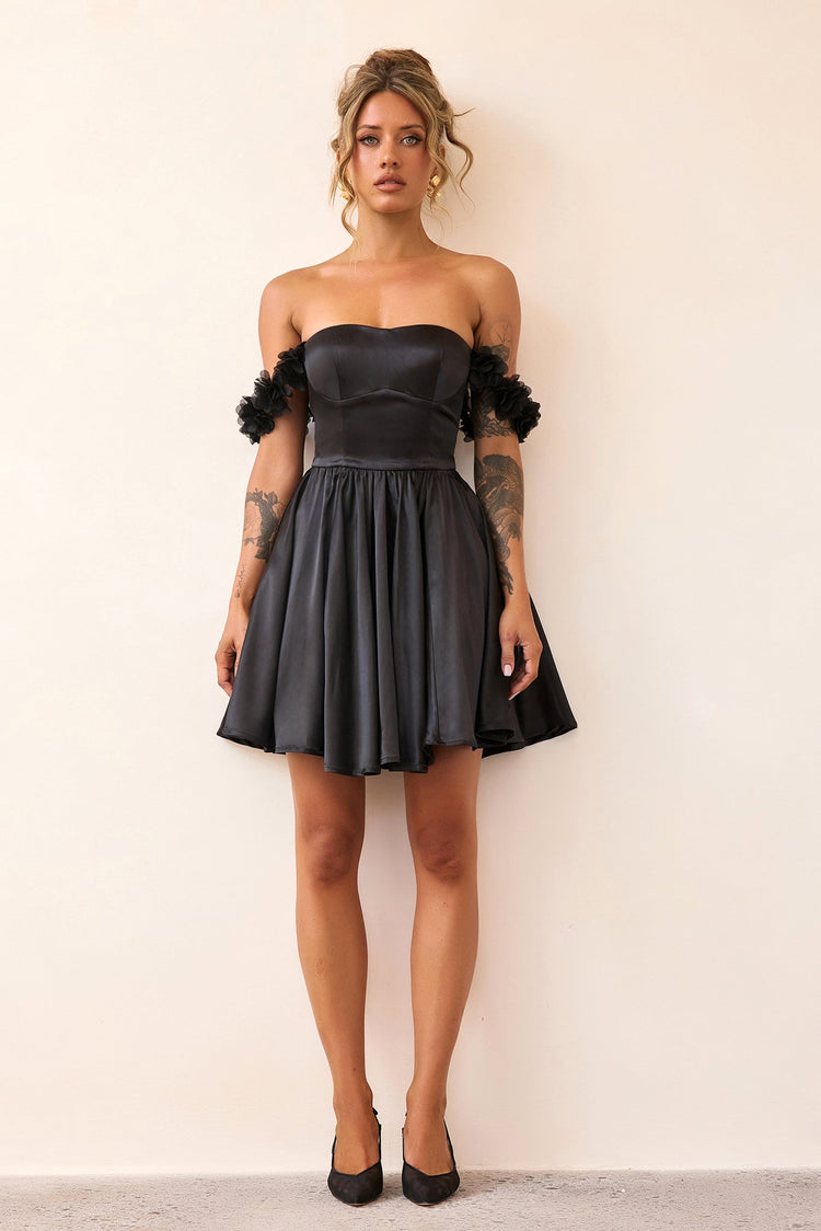 Soft Confession Satin Mini Dress - Black-DRESSES