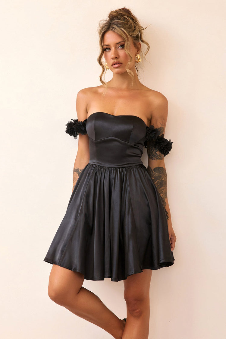 Soft Confession Satin Mini Dress - Black-DRESSES