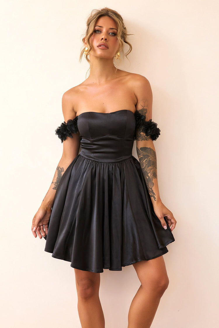 Soft Confession Satin Mini Dress - Black-DRESSES