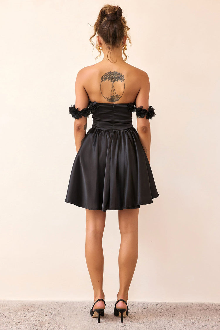 Soft Confession Satin Mini Dress - Black-DRESSES