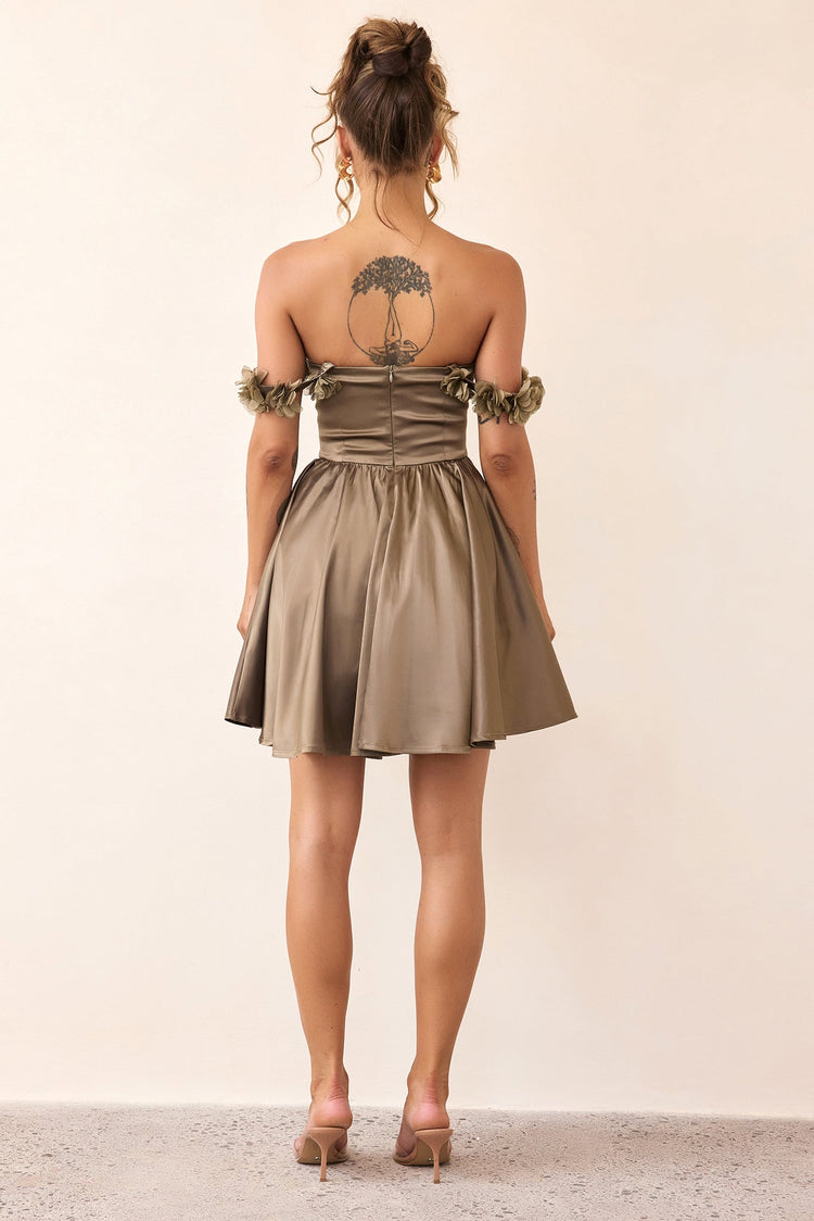 Soft Confession Satin Mini Dress - Olive Khaki-DRESSES