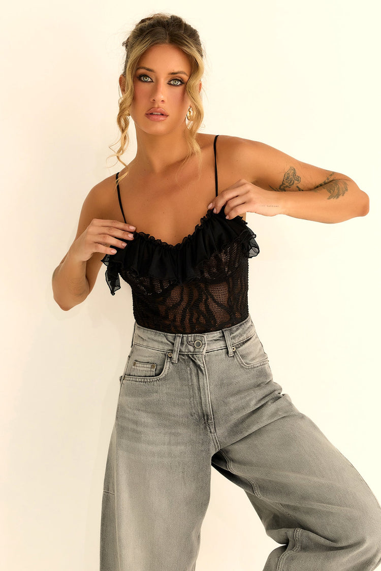 Soft Whispers Lace Bodysuit - Black
