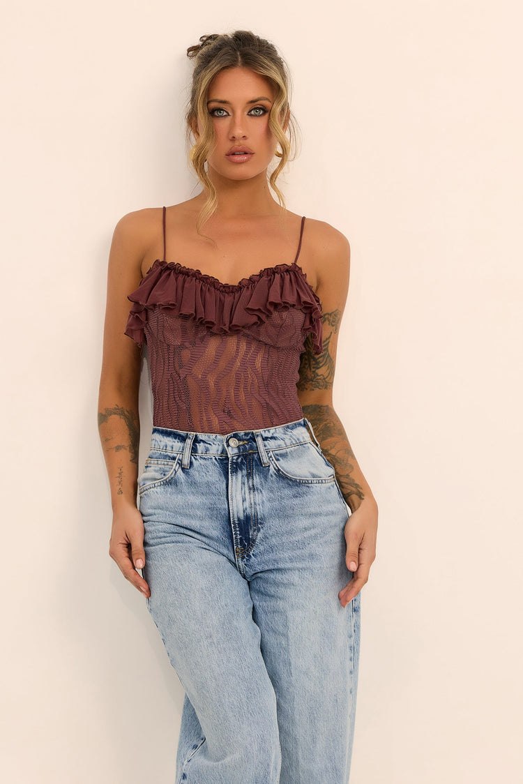 Soft Whispers Lace Bodysuit - Chocolate