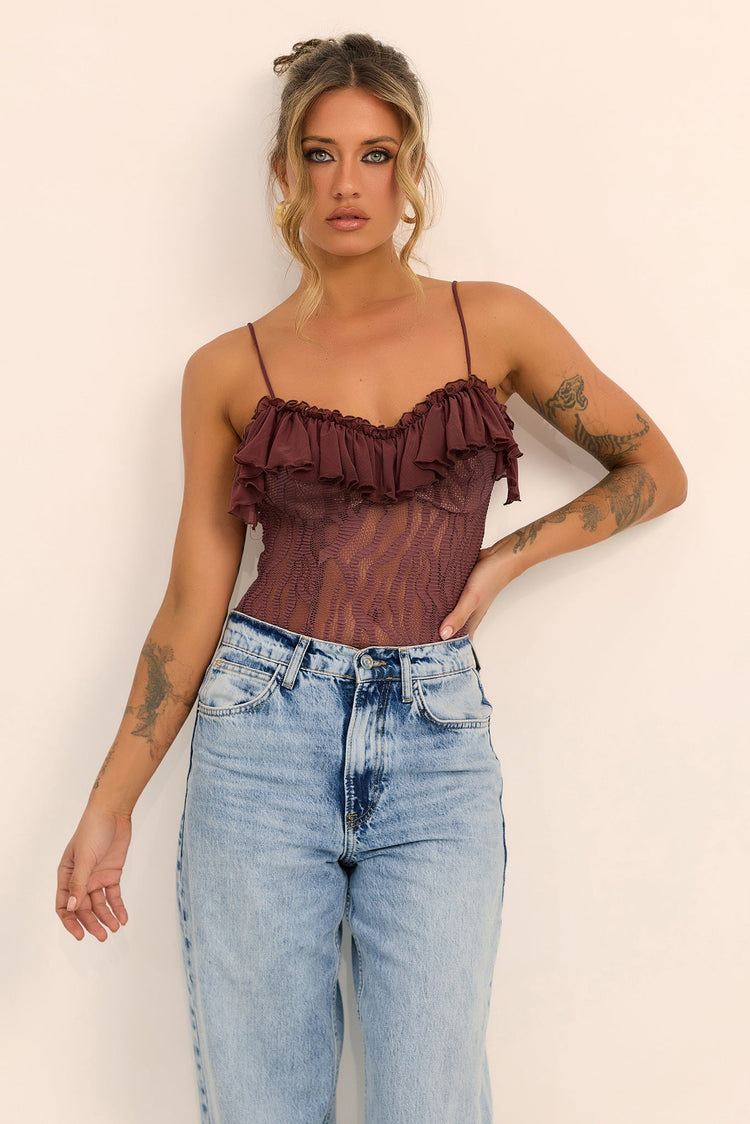 Soft Whispers Lace Bodysuit - Chocolate