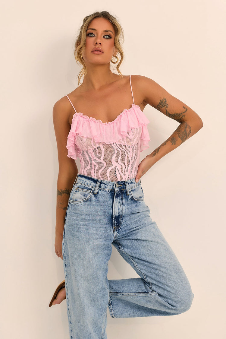 Soft Whispers Lace Bodysuit - Pink