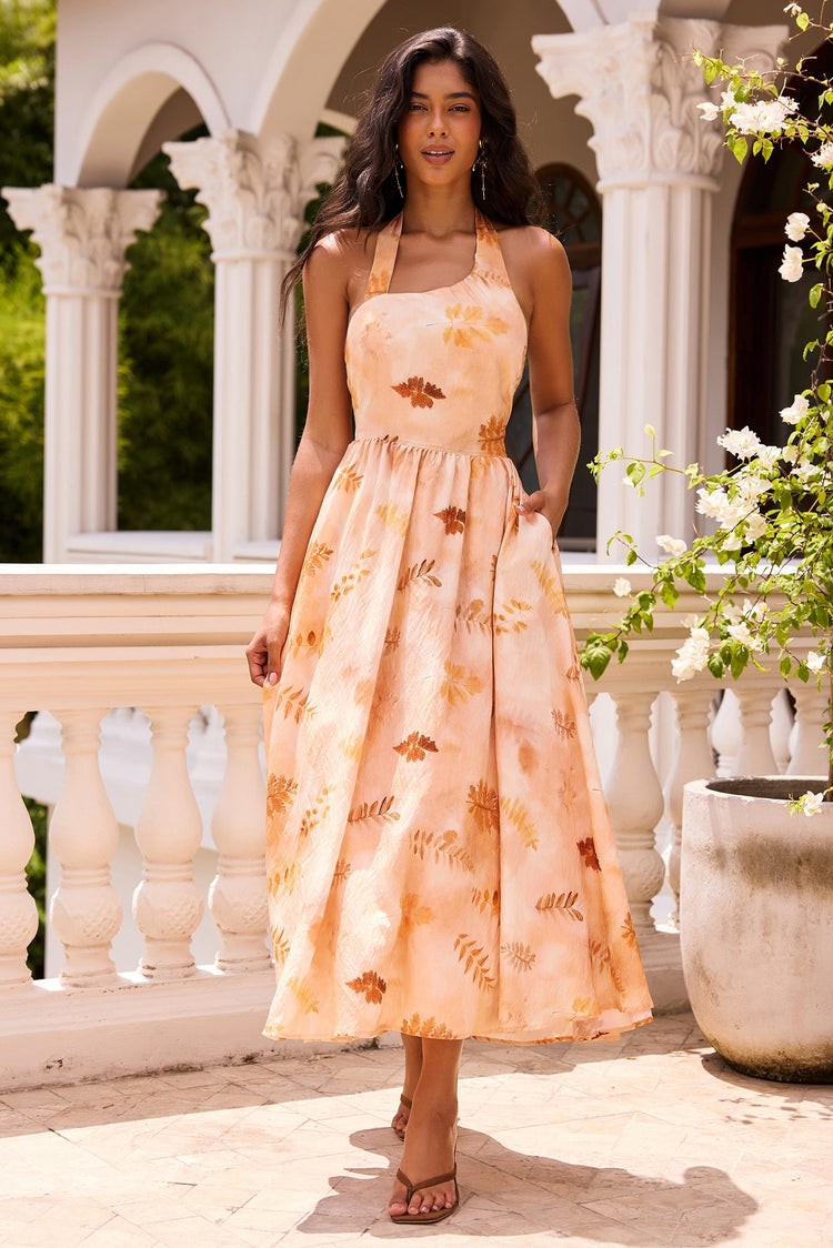Golden Meadow Woven Midi Dress - Desert