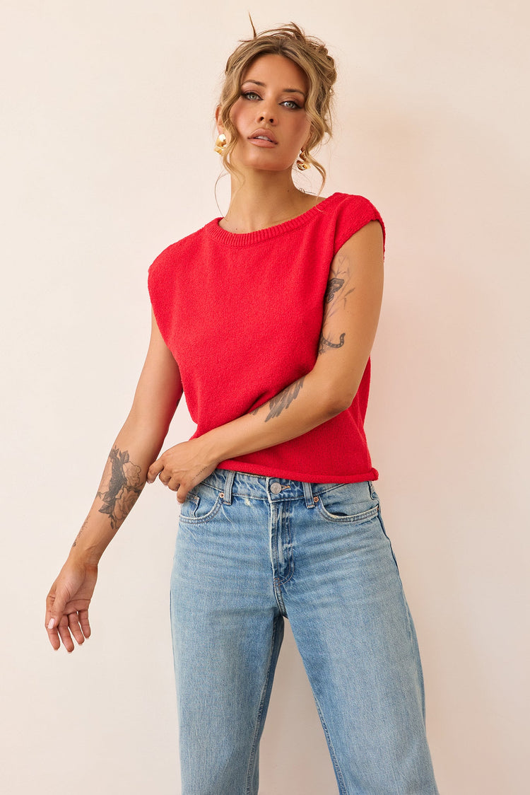 Dance In The Sun Knit Top - Red-TOPS